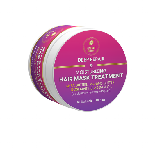 MAKOF BEAUTY Deep Repair Moisturizing Hair Mask Treatment with Shea Butter, Mango Butter, Rosemary, Argan Oil, All Natural, 10 fl oz