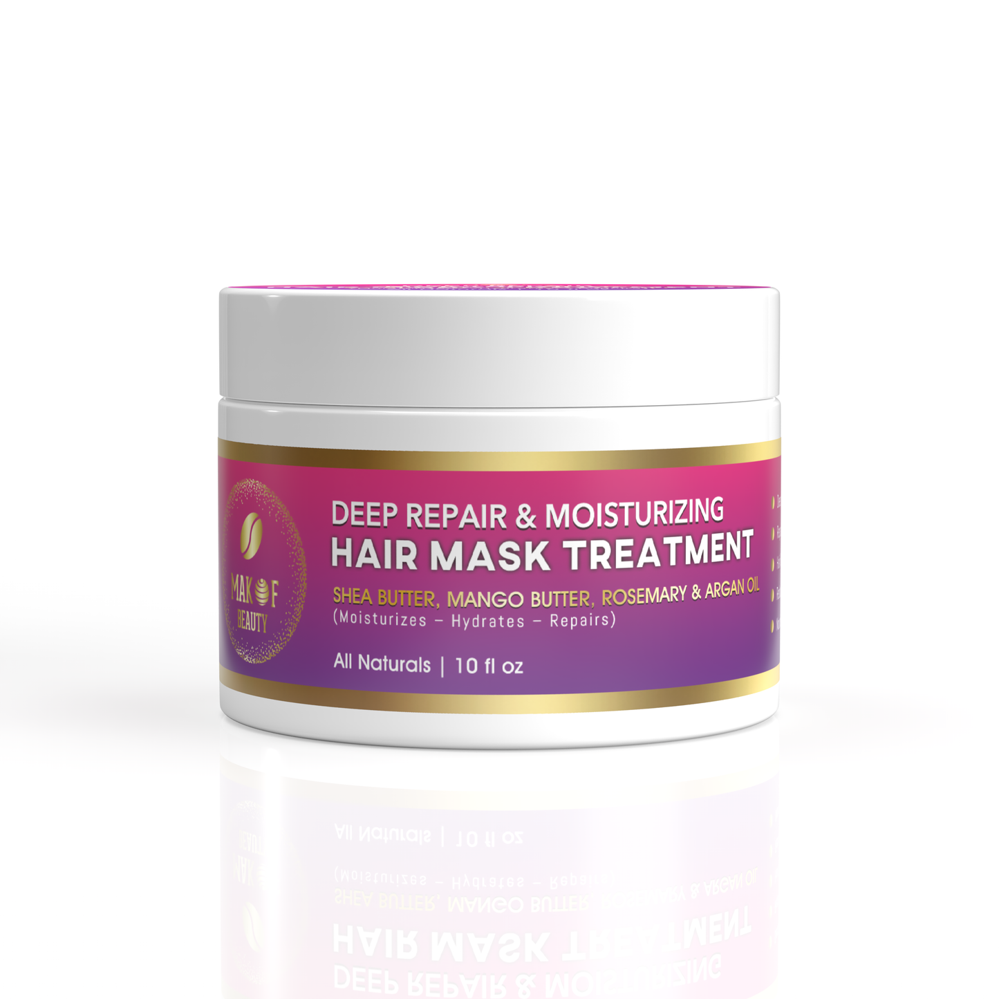 MAKOF BEAUTY Deep Repair Moisturizing Hair Mask Treatment with Shea Butter, Mango Butter, Rosemary, Argan Oil, All Natural, 10 fl oz
