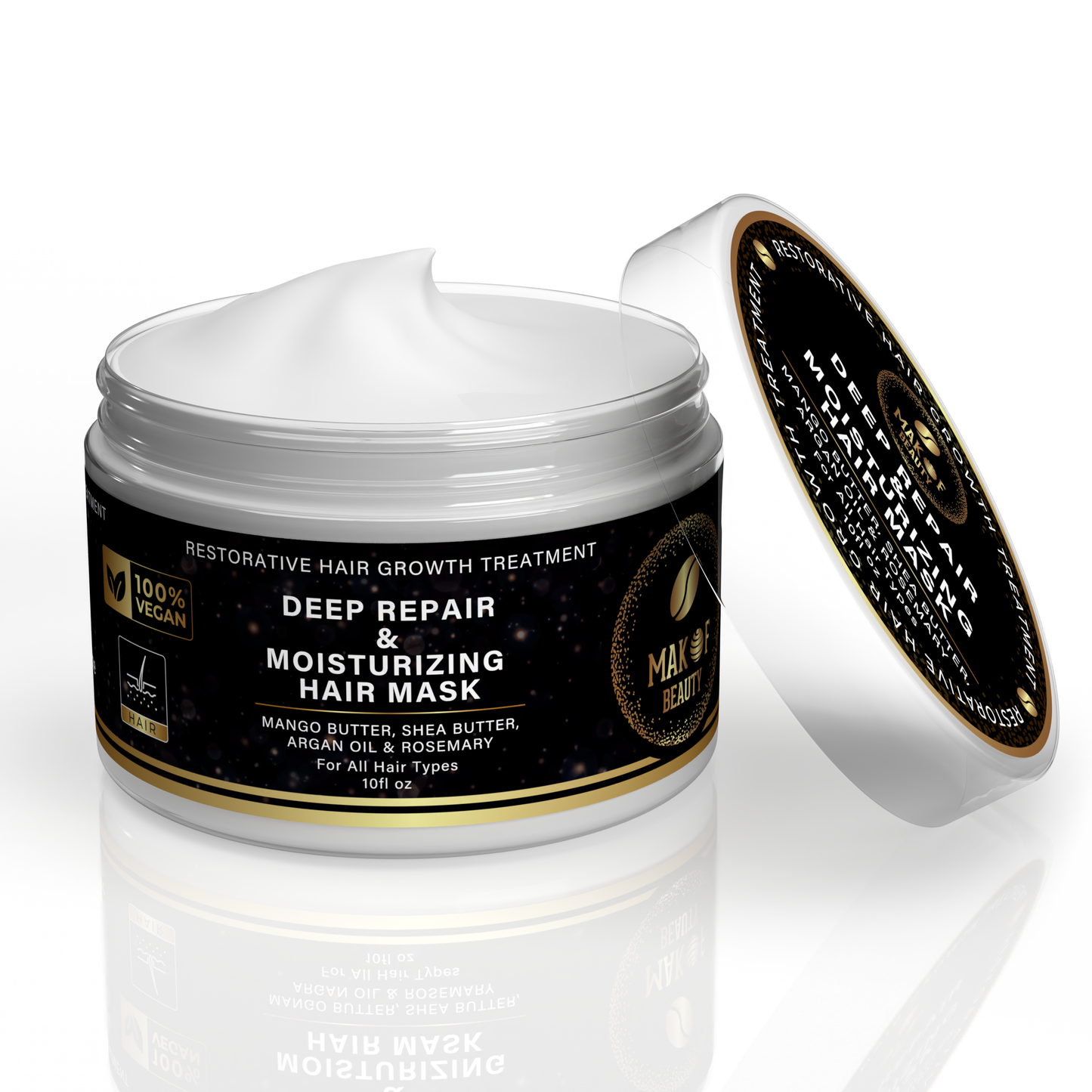 MAKOF BEAUTY Restorative Hair Growth Treatment, Deep Repair Hair Mask Treatment with Mango Butter, Shea Butter, Argan Oil, Natural Ingredients for All Hair Types, 10 Fl Oz