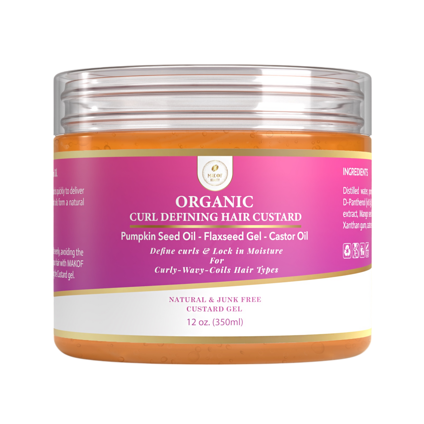 Curls Define and Styling Custard Gel, Enhances Your Curls Definition and Hold Your Style. Formulated with Flaxseed, Pumpkin Seed & Rosemary. All Natural 12 fl oz