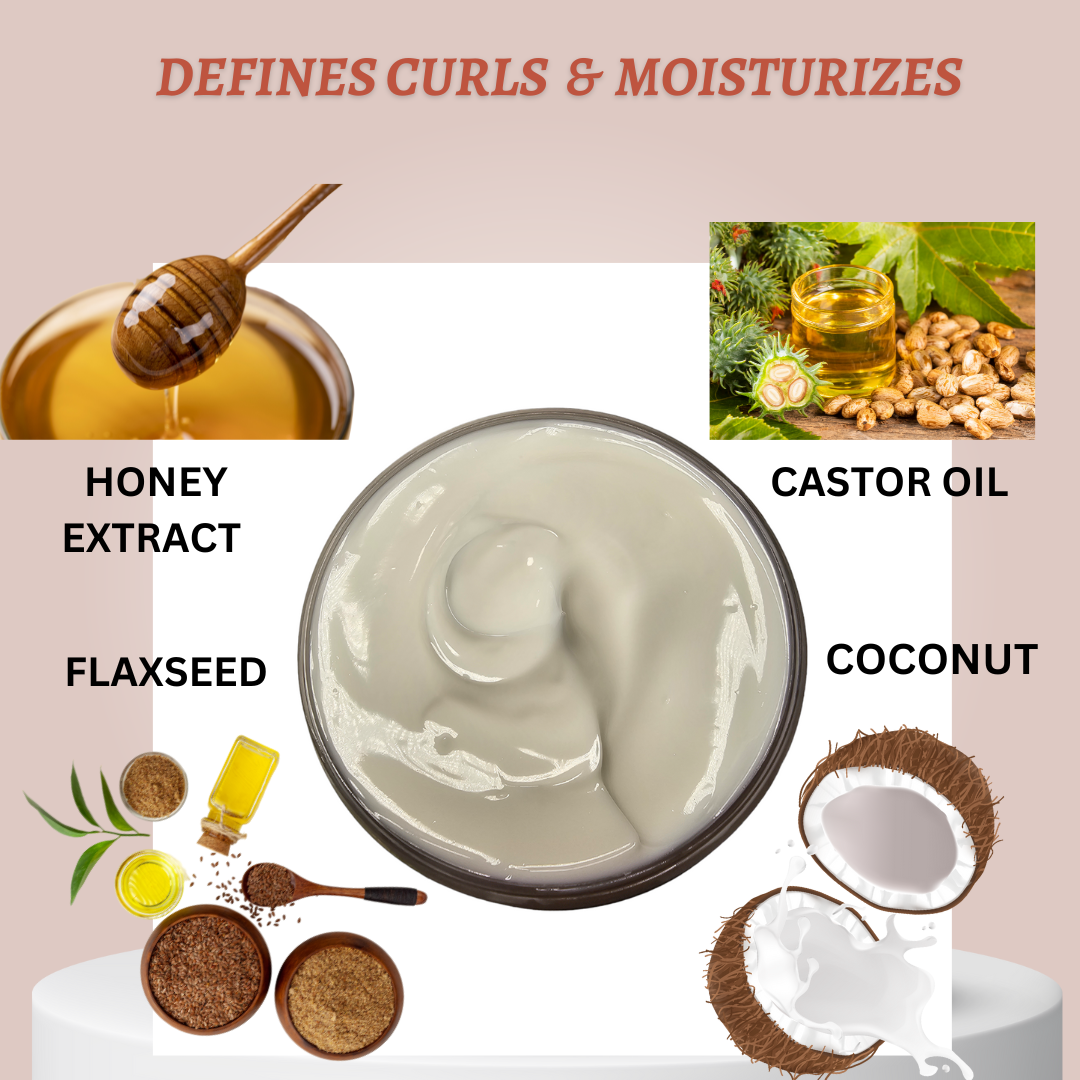 CURLS ENHANCING COCONUT BUTTER CREAM. WITH CASTOR OIL, FLAXSEED & COCONUT. FOR COILY & CURLY HAIR TYPES. 8 oz