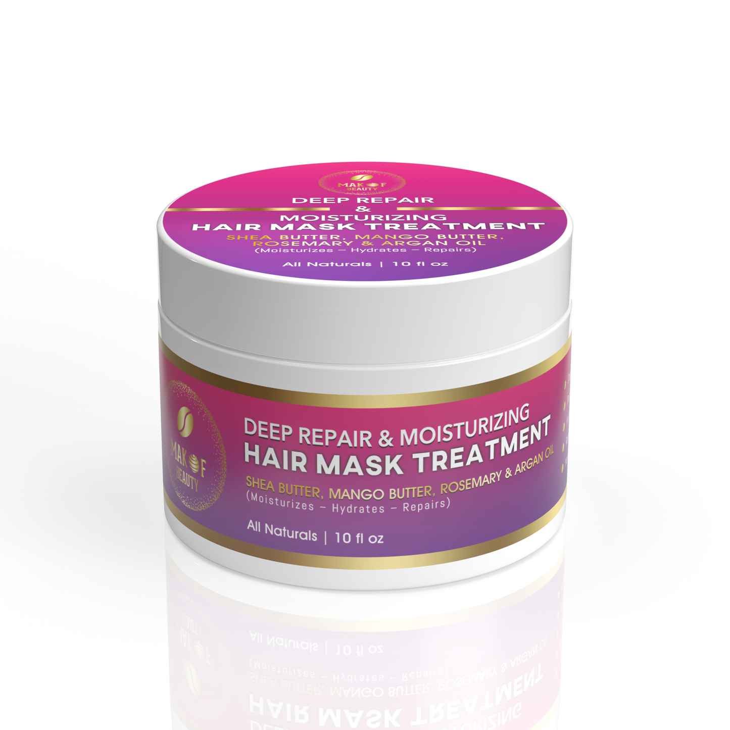 MAKOF BEAUTY Deep Repair Moisturizing Hair Mask Treatment with Shea Butter, Mango Butter, Rosemary, Argan Oil, All Natural, 10 fl oz