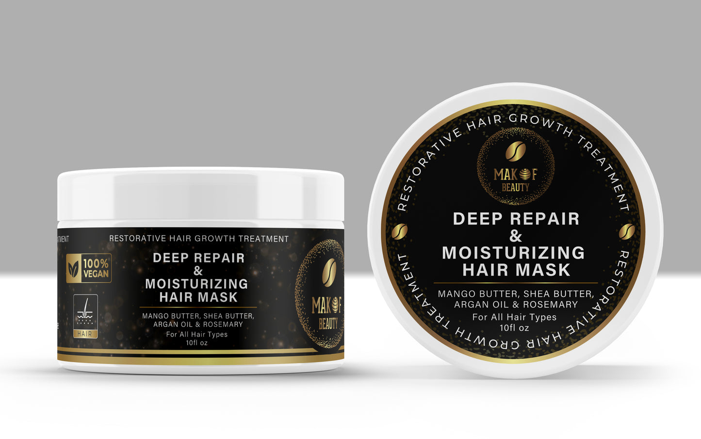 MAKOF BEAUTY Restorative Hair Growth Treatment, Deep Repair Hair Mask Treatment with Mango Butter, Shea Butter, Argan Oil, Natural Ingredients for All Hair Types, 10 Fl Oz