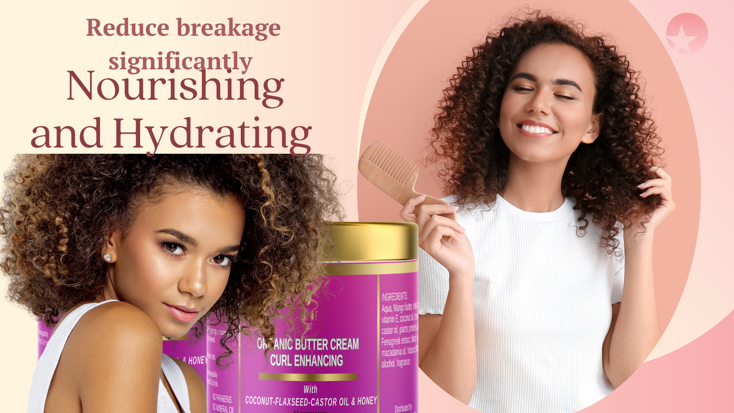CURLS ENHANCING COCONUT BUTTER CREAM. WITH CASTOR OIL, FLAXSEED & COCONUT. FOR COILY & CURLY HAIR TYPES. 8 oz