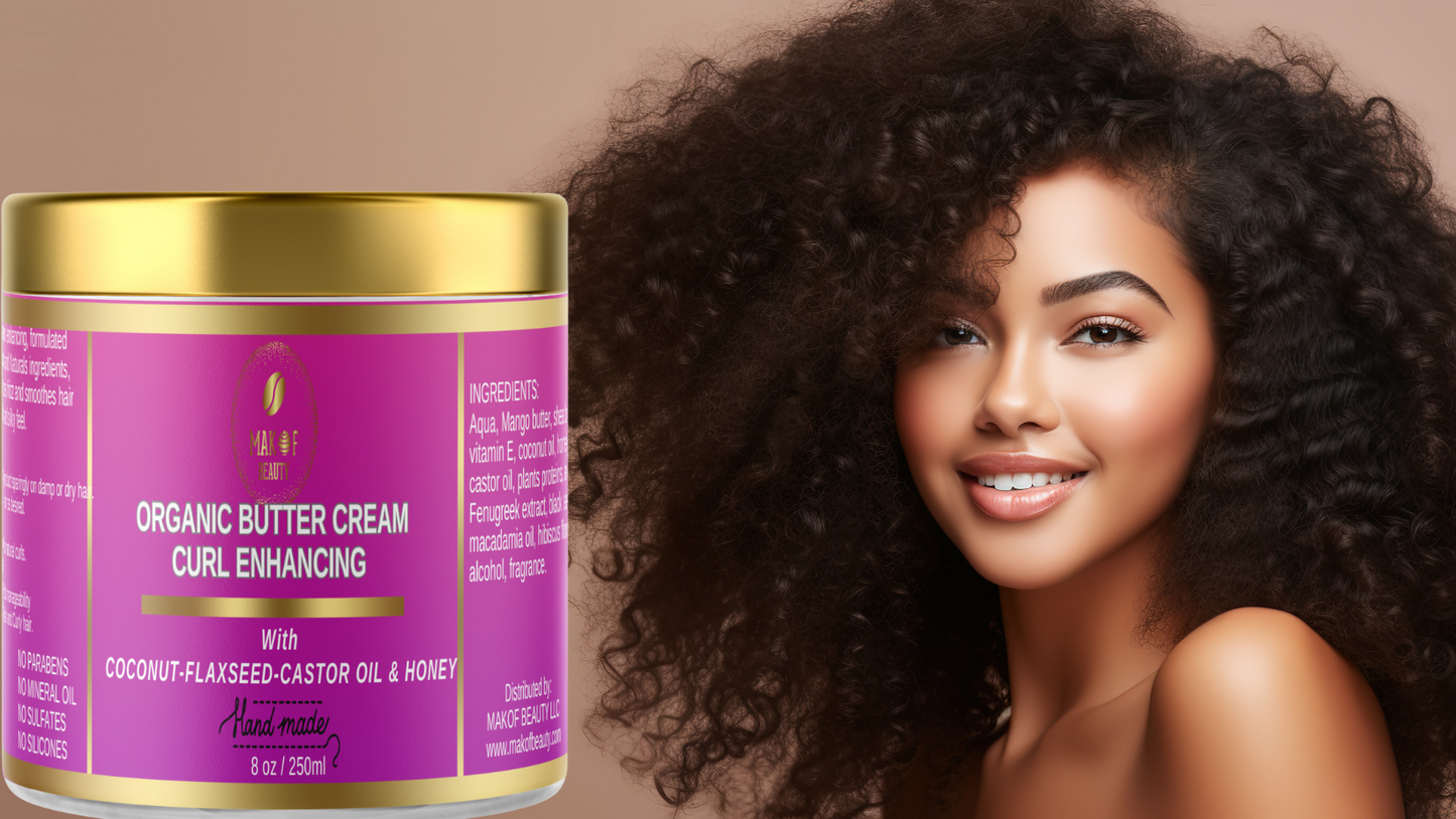 CURLS ENHANCING COCONUT BUTTER CREAM. WITH CASTOR OIL, FLAXSEED & COCONUT. FOR COILY & CURLY HAIR TYPES. 8 oz