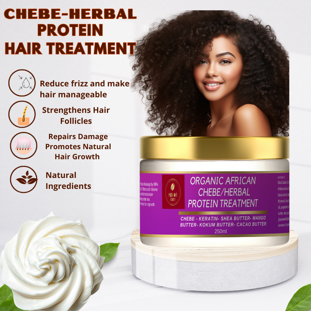 CHEBE DEEP CONDITIONER PROTEIN TREATMENT, creamy rich texture formulated with naturals butters and Ayurvedics herbs.