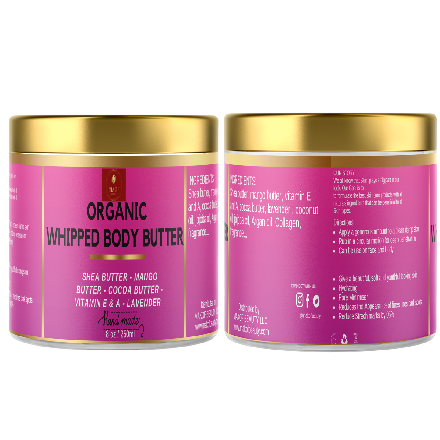 BODY BUTTER CREAM FOR DRY SKIN, COCOA BUTTER BODY CREAM WITH SHEA BUTTER AND COCONUT OIL, deeply moisturizing, nourishing and reducing appearance of Strech Marks. 8 fl oz