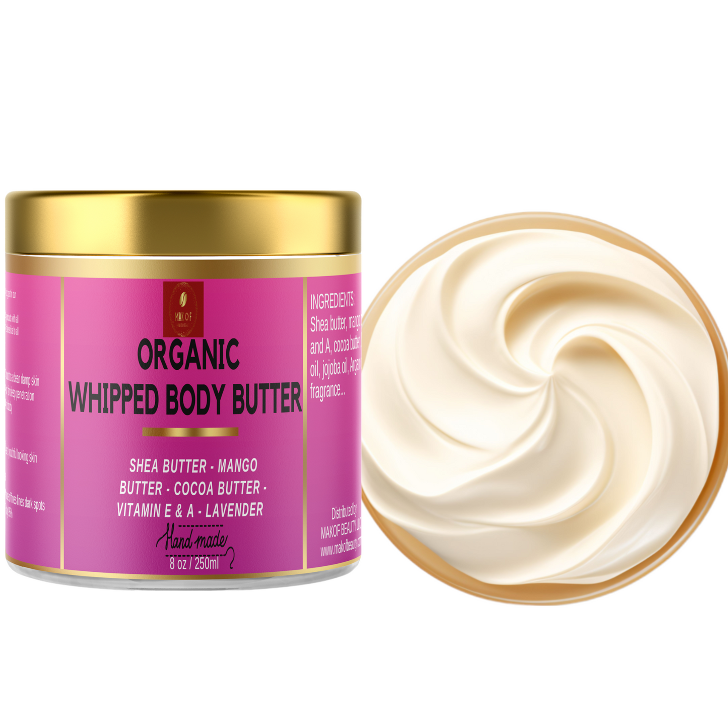 BODY BUTTER CREAM FOR DRY SKIN, COCOA BUTTER BODY CREAM WITH SHEA BUTTER AND COCONUT OIL, deeply moisturizing, nourishing and reducing appearance of Strech Marks. 8 fl oz