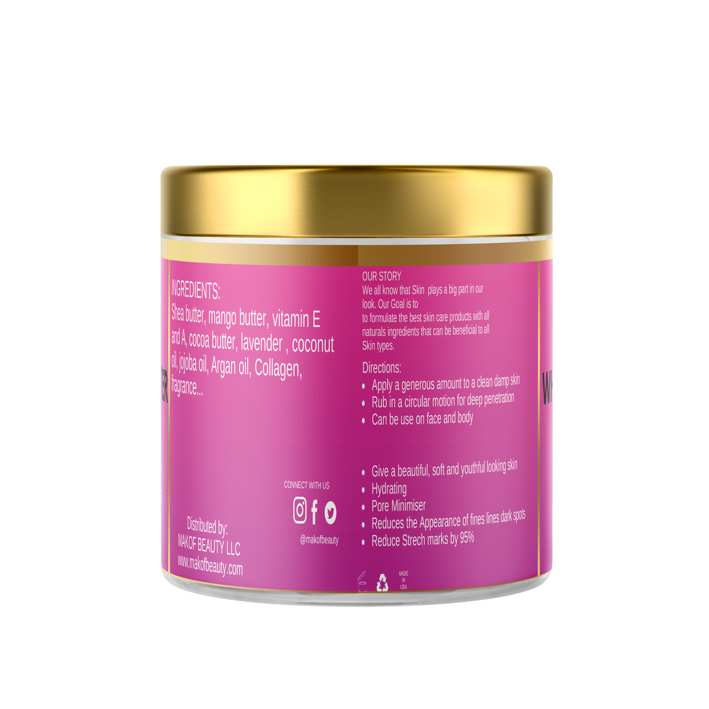 BODY BUTTER CREAM FOR DRY SKIN, COCOA BUTTER BODY CREAM WITH SHEA BUTTER AND COCONUT OIL, deeply moisturizing, nourishing and reducing appearance of Strech Marks. 8 fl oz