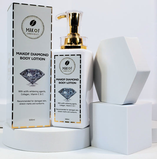 MAKOF DIAMOND BODY LOTION, Caramel skin tone Booster, remove all imperfections, Anti-aging, lightening lotion  16oz