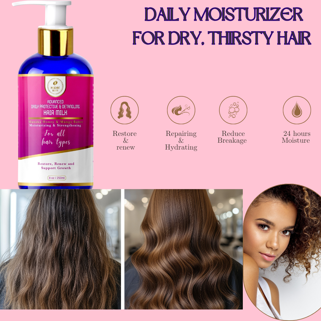 Leave-In Conditioner for Curly & Natural Hair - Detangling Hair Milk Moisturizer, Hydrates Dry Hair, Reduces Breakage & Frizz with Manuka Honey and Mango Butter - 8 oz.