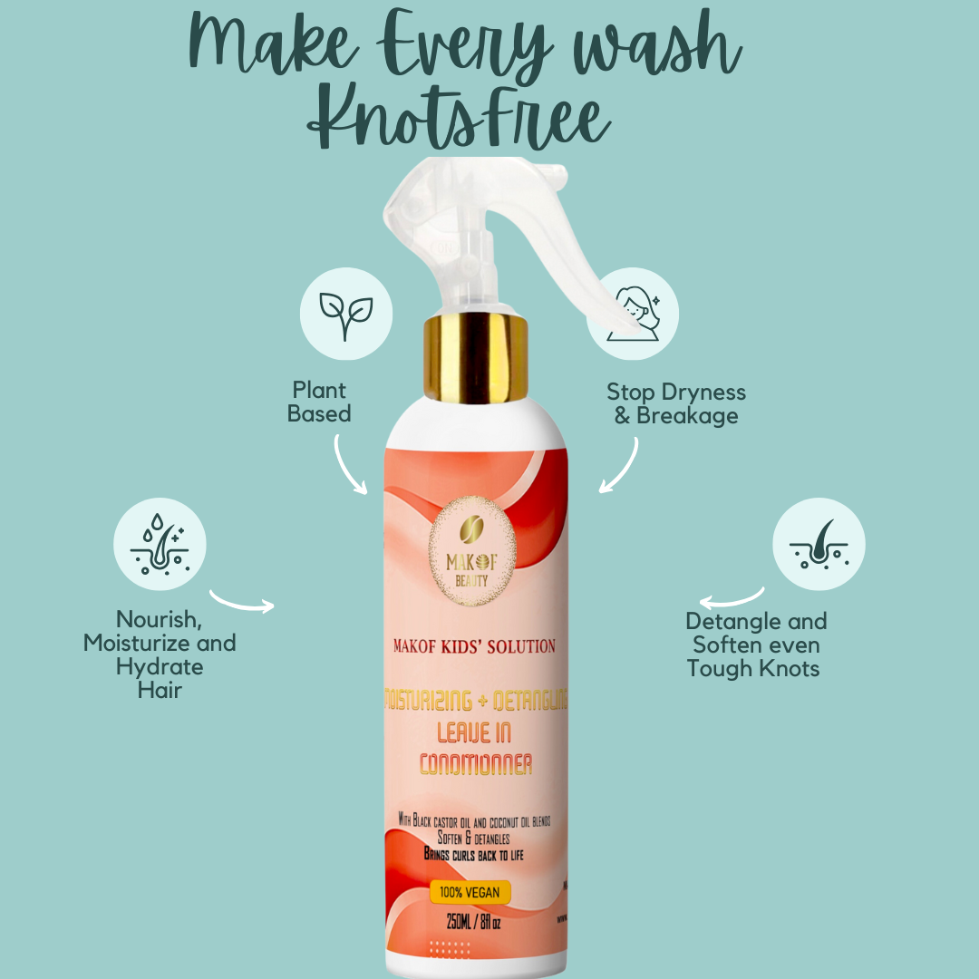 Kids LEAVE IN CONDITIONER For Kids , With Castor oil and Coconut oil, Soften, Detangles, Brings Curls Back To Life. 250ml, 100% vegan, No Parabens, Sulfate.