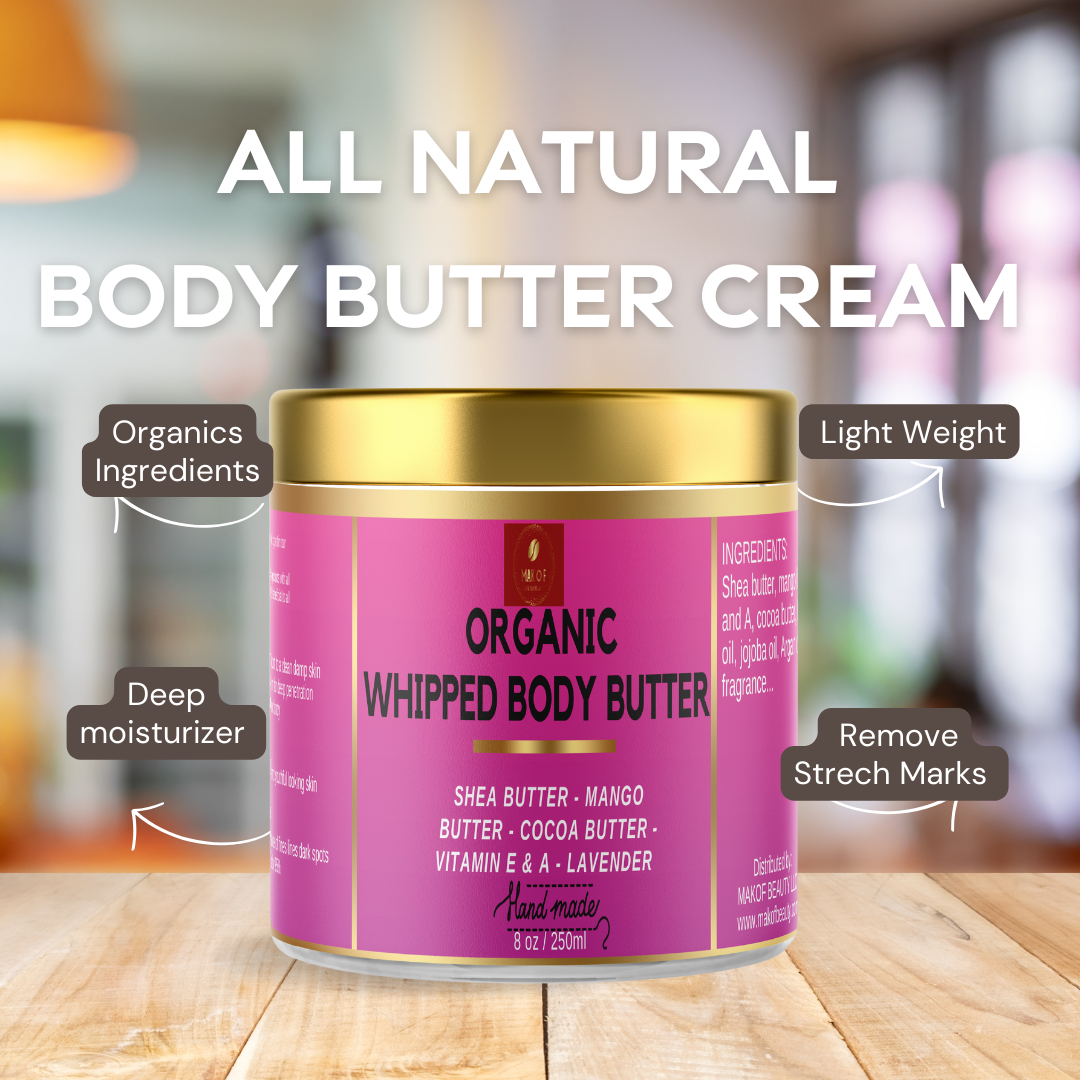 BODY BUTTER CREAM FOR DRY SKIN, COCOA BUTTER BODY CREAM WITH SHEA BUTTER AND COCONUT OIL, deeply moisturizing, nourishing and reducing appearance of Strech Marks. 8 fl oz