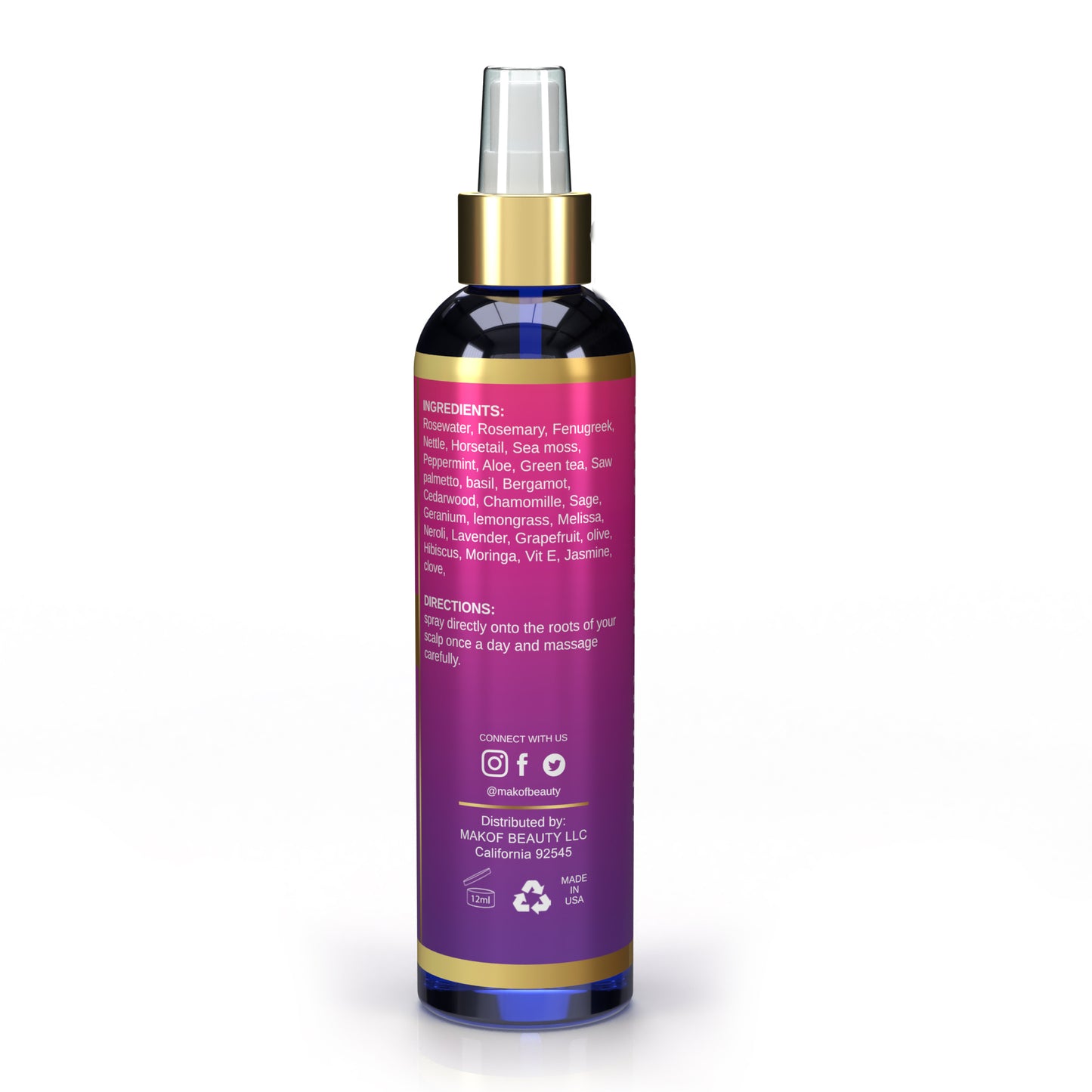 Hair Growth Tonic Spray with Rosemary, Mint and Sea Moss, Scalp Treatment, Provide intense Hydration and Moisture. Speed Hair Growth Process and Soothe Scalp 5oz