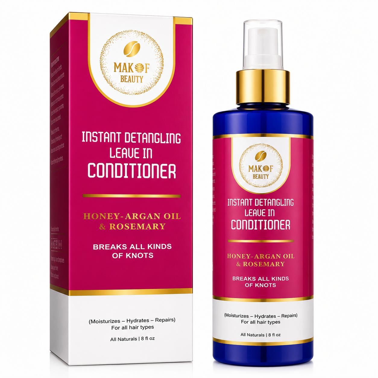 Instant Detangling 3 in 1 Leave-in Conditioner, Anti Frizz, Damage Repairing, Moisturizing with Argan Oil, Rosemary, for All Hair Types, 8 fl oz