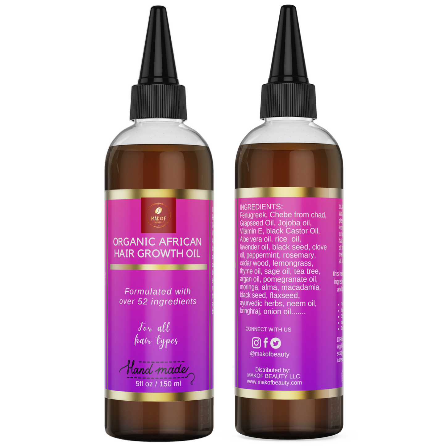 African Hair Growth Set. Hair Butter & Hair growth oil. with Shea, mango, cocoa butter – Fenugreek - Chebe - Indian Herbs, Aloe vera - Jamaican Black Castor Oil and others amazing oils. Formulated for type 3 and type 4 hair. 8 oz and 5 oz