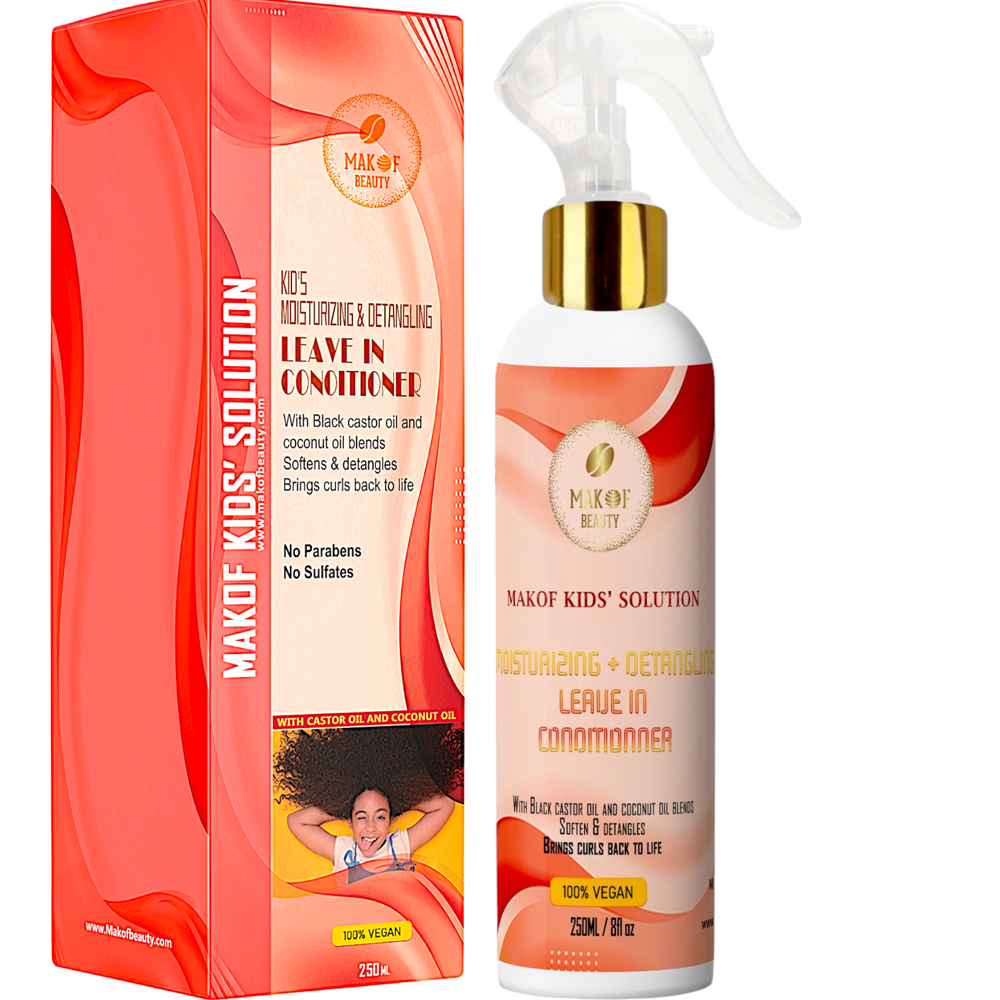Kids LEAVE IN CONDITIONER For Kids , With Castor oil and Coconut oil, Soften, Detangles, Brings Curls Back To Life. 250ml, 100% vegan, No Parabens, Sulfate.