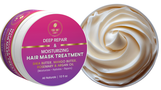 MAKOF BEAUTY Deep Repair Moisturizing Hair Mask Treatment with Shea Butter, Mango Butter, Rosemary, Argan Oil, All Natural, 10 fl oz