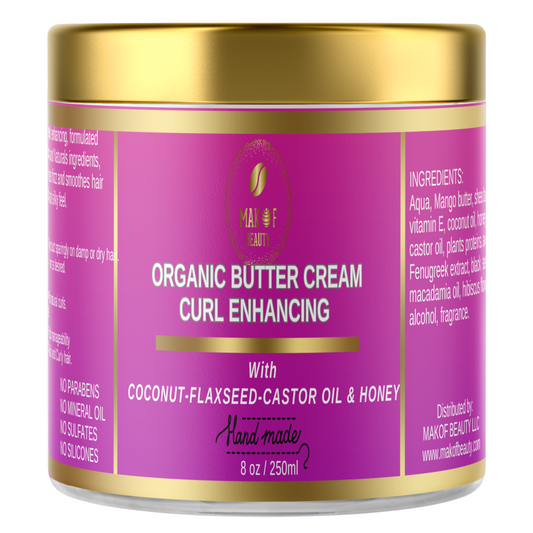 CURLS ENHANCING COCONUT BUTTER CREAM. WITH CASTOR OIL, FLAXSEED & COCONUT. FOR COILY & CURLY HAIR TYPES. 8 oz