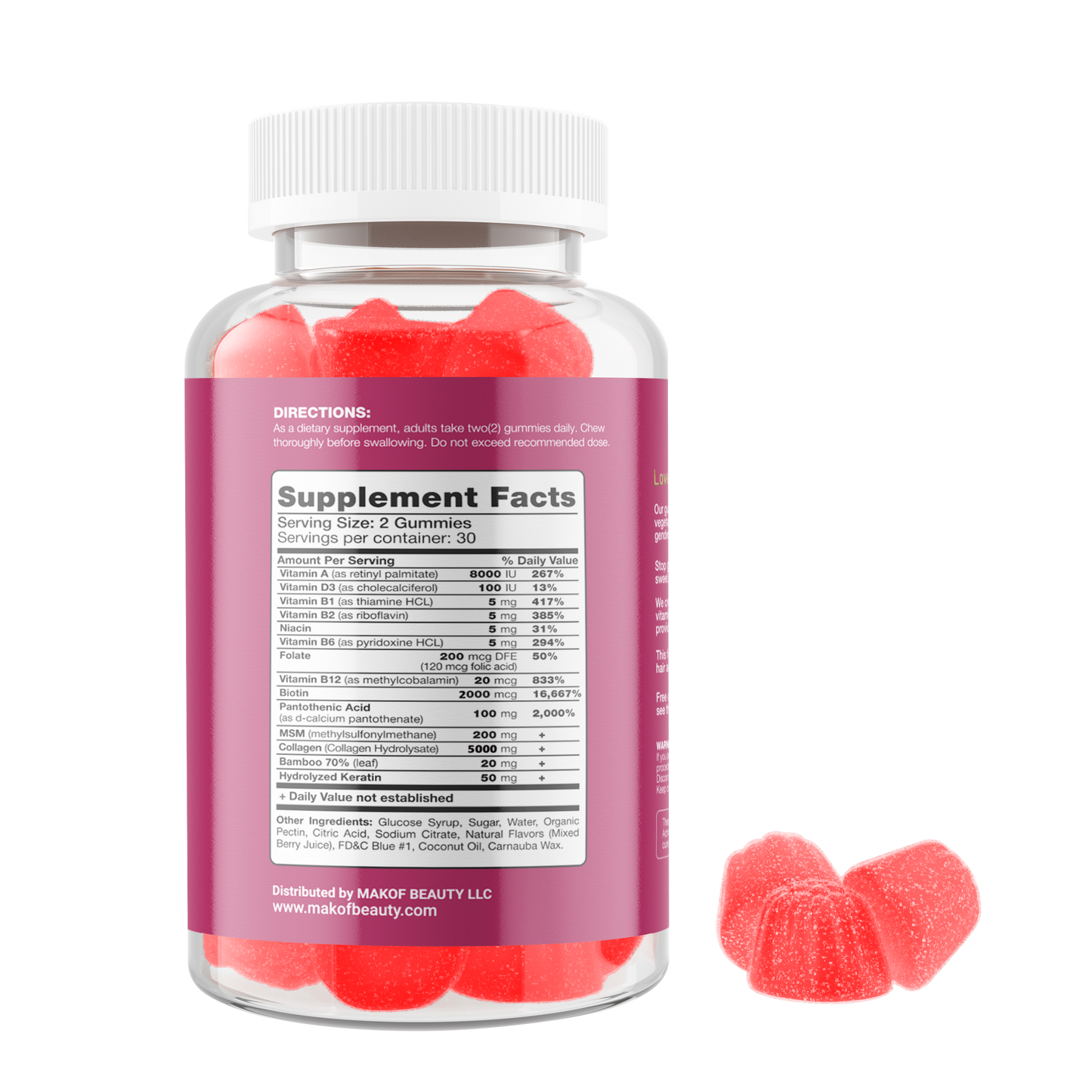 Hair Regrowth Gummy for faster and healthy hair growth. Just 2 gummies a day for 60 days.