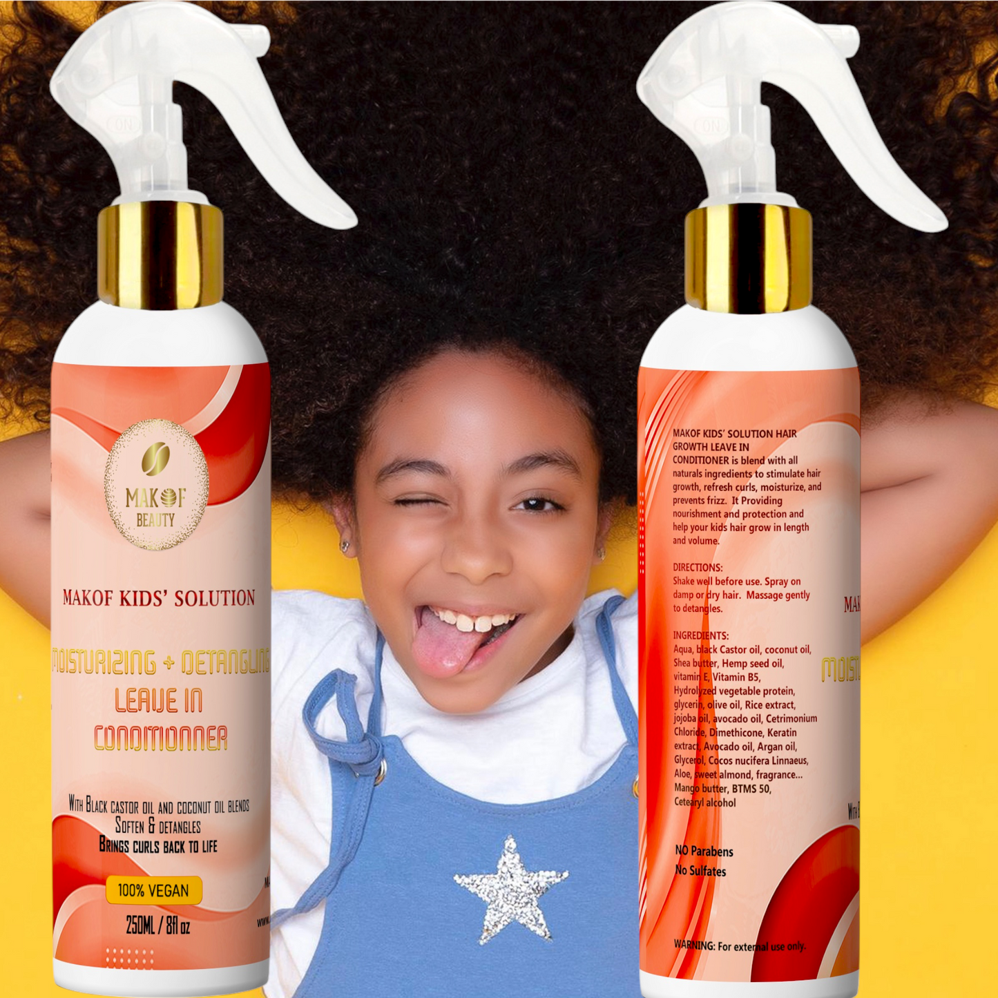 Kids LEAVE IN CONDITIONER For Kids , With Castor oil and Coconut oil, Soften, Detangles, Brings Curls Back To Life. 250ml, 100% vegan, No Parabens, Sulfate.