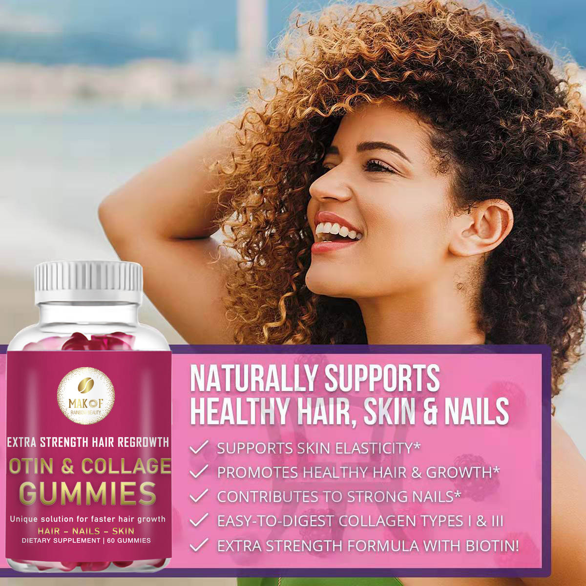 Hair Regrowth Gummy for faster and healthy hair growth. Just 2 gummies a day for 60 days.