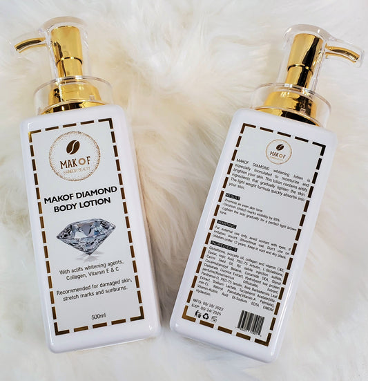 MAKOF DIAMOND BODY LOTION, Caramel skin tone Booster, remove all imperfections, Anti-aging, lightening lotion  16oz