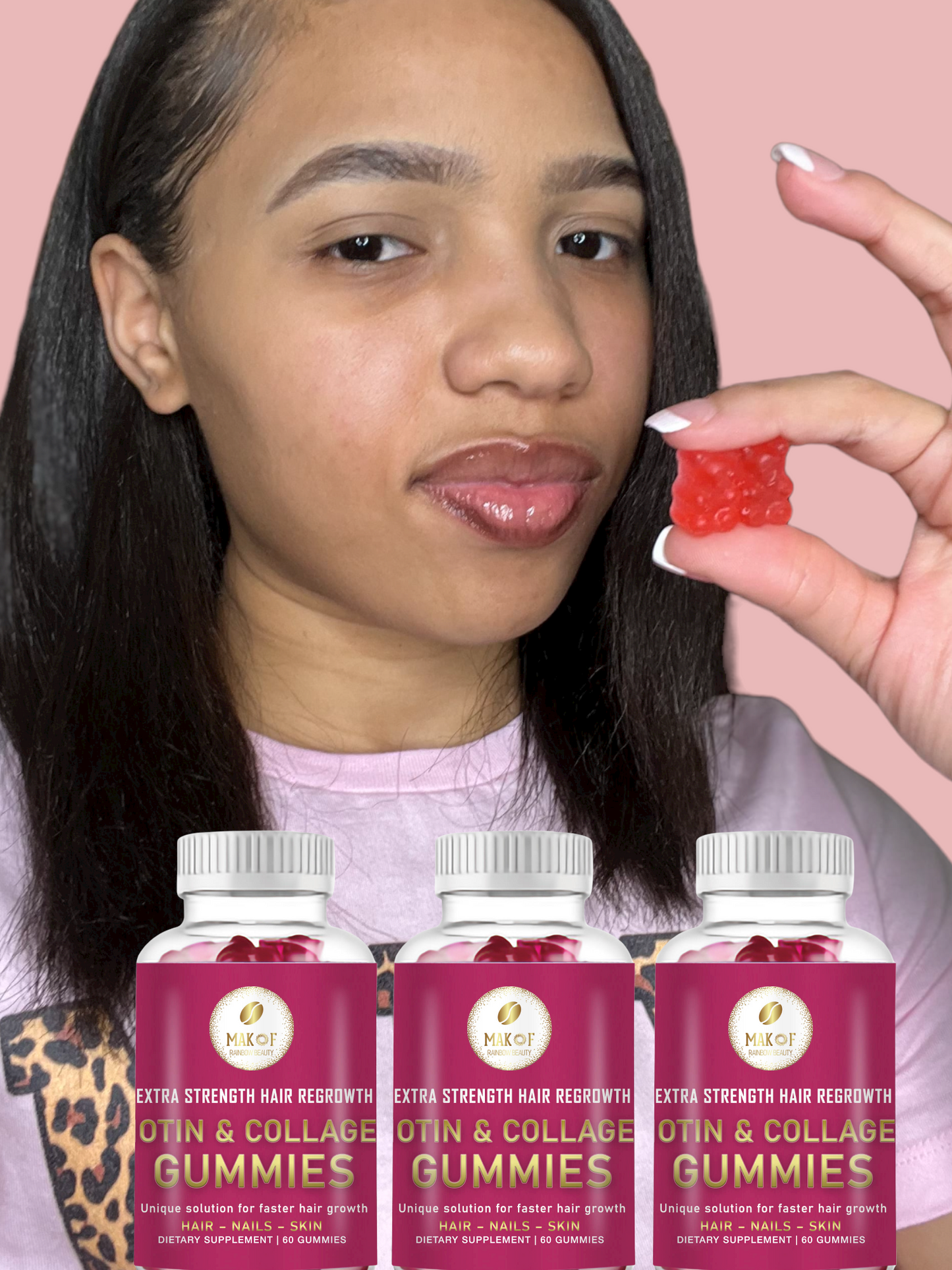 Hair Regrowth Gummy for faster and healthy hair growth. Just 2 gummies a day for 60 days.