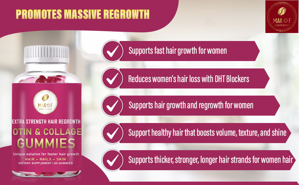 Hair Regrowth Gummy for faster and healthy hair growth. Just 2 gummies a day for 60 days.